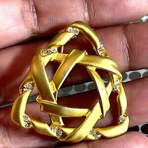 Vintage Gold Tone Rhinestones Brooch Triangle Lapel Pin B#18
